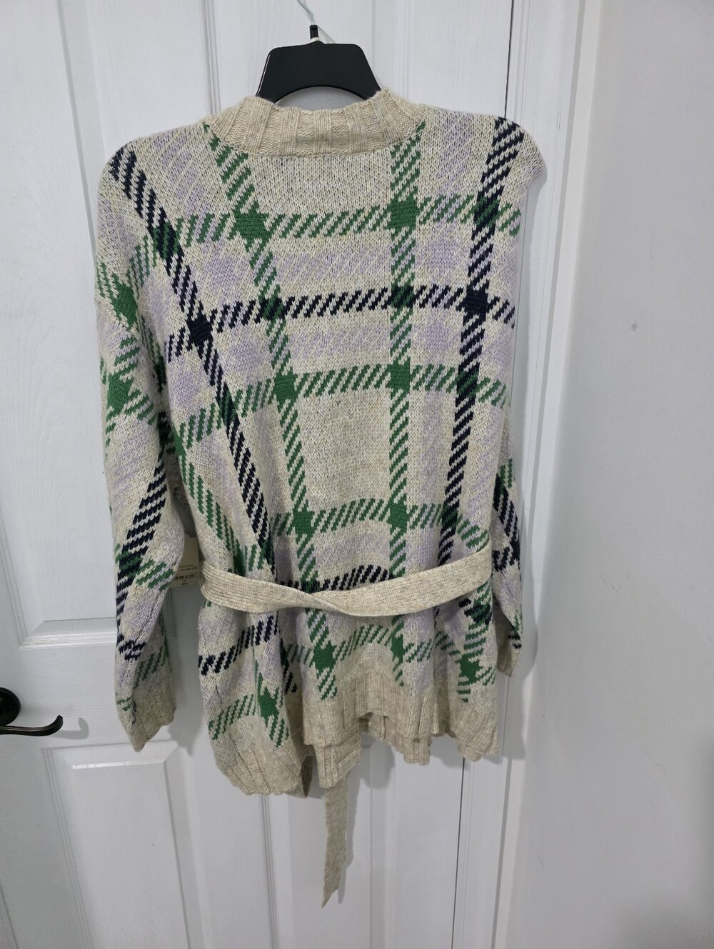 St. John's Bay Wrap Sweater Plaid Open-Front Cardigan - Green, Lavender, Navy - Picture 4 of 8